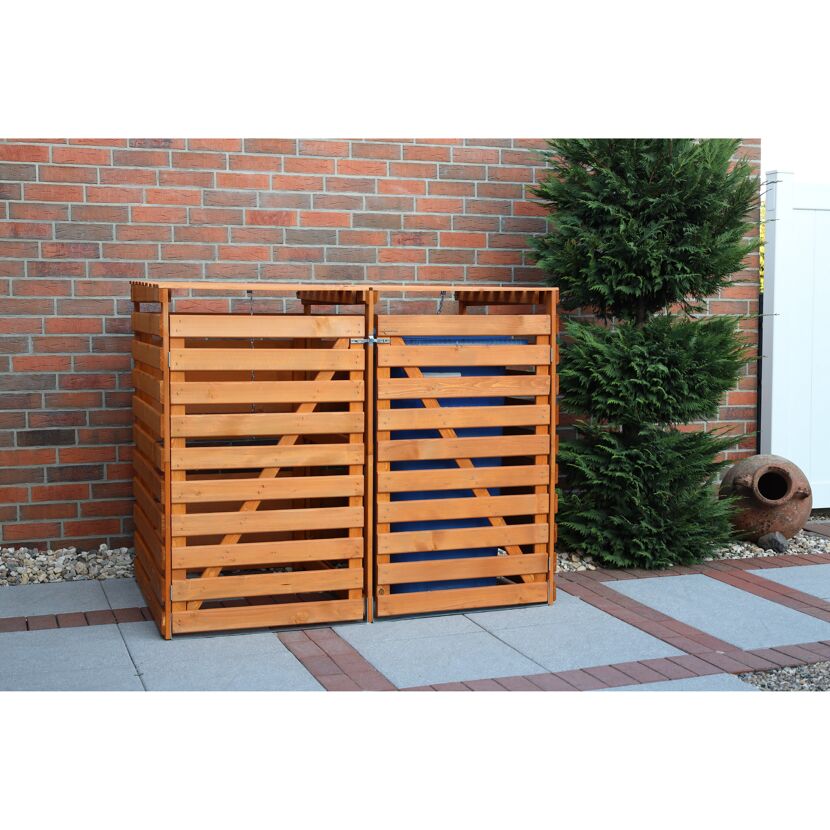 Doppelte Mülltonnenbox aus Holz