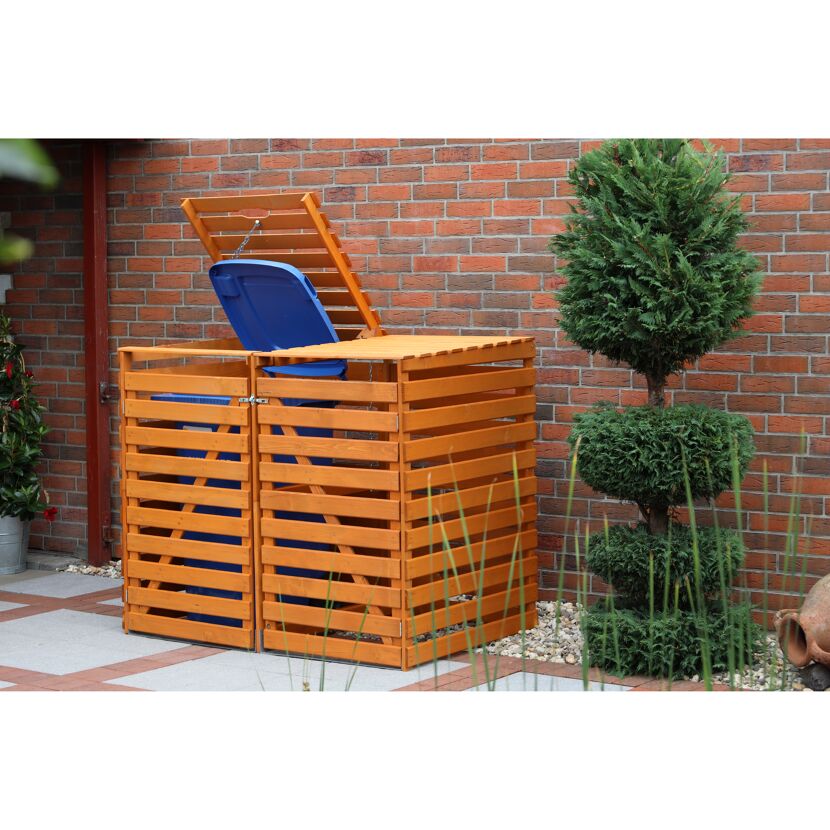 Holz-Mülltonnenbox mit zwei Tonnen
