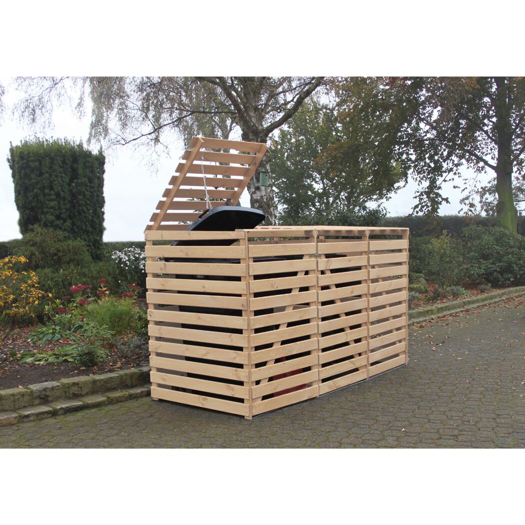 Holz Mülltonnenbox mit offenem Deckel