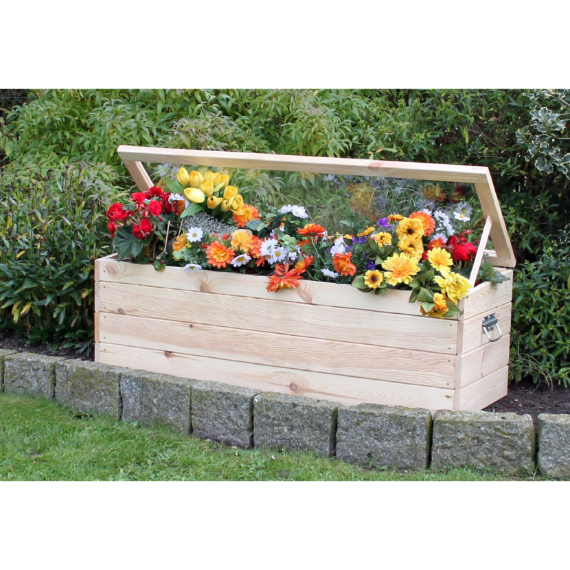 Holz-Frühbeet mit Blumen