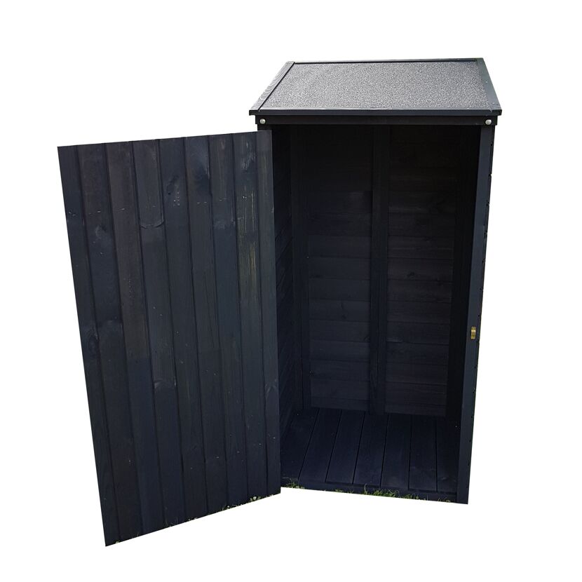 Offener schwarzer Gartenschrank aus Holz