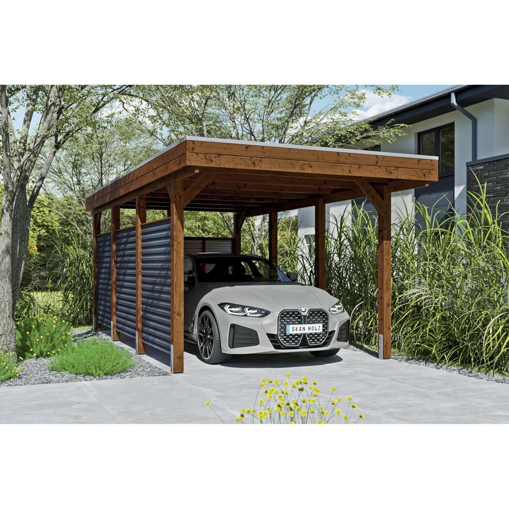 Einzelcarport 'Friesland Hybrid Set 11' Fichtenholz nussbaumfarben 314 x 555 cm