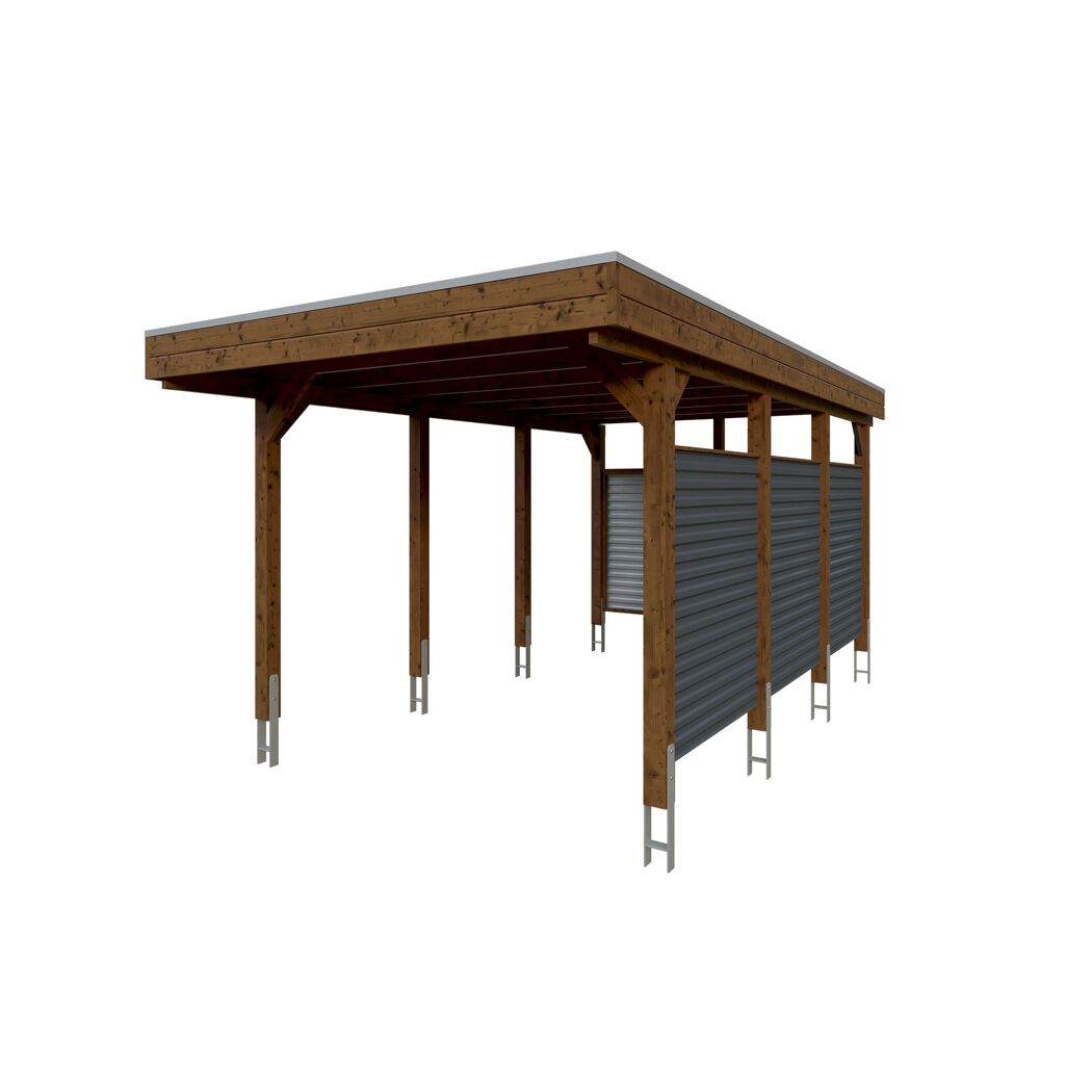 Einzelcarport 'Friesland Hybrid Set 11' Fichtenholz nussbaumfarben 314 x 555 cm