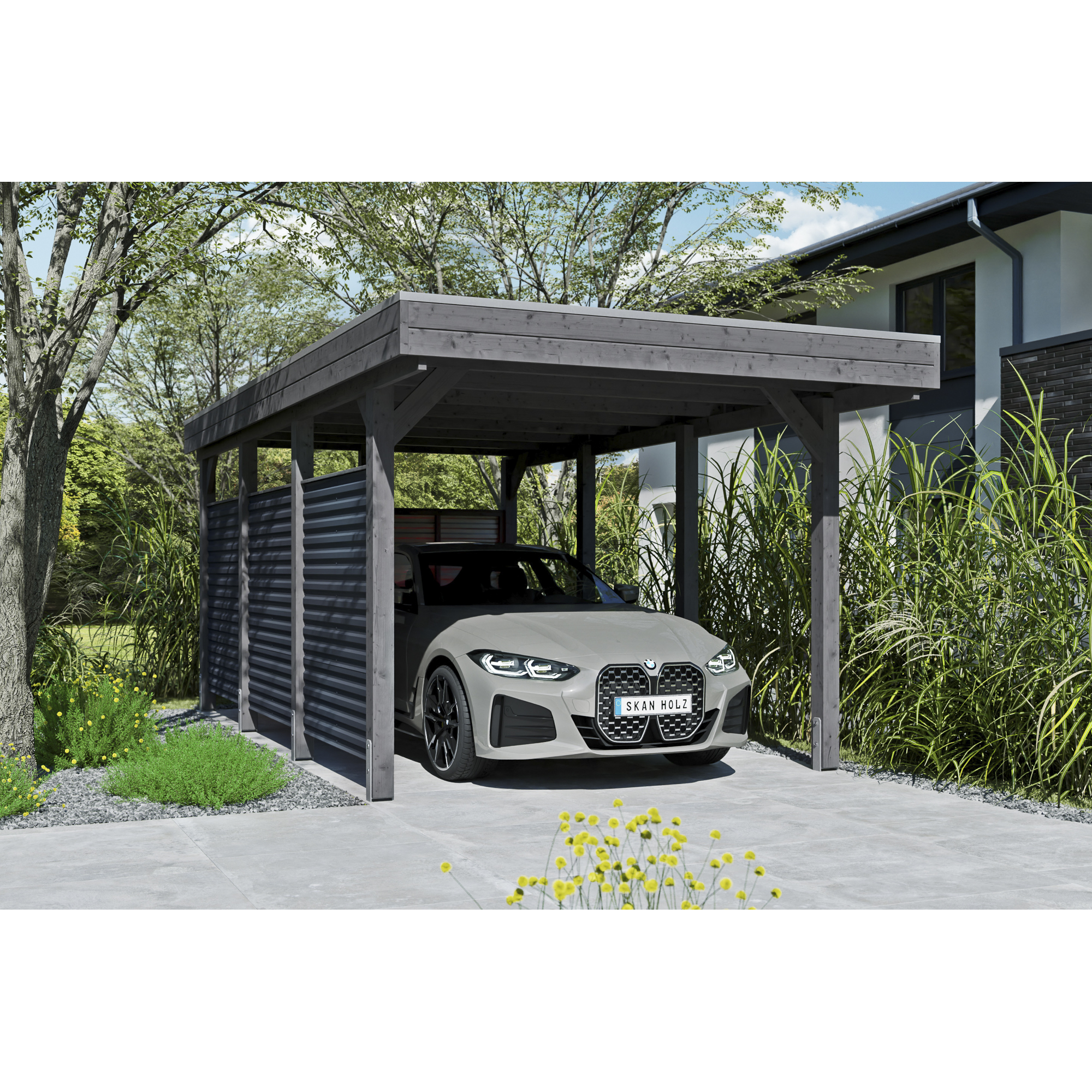 Einzelcarport 'Friesland Hybrid Set 11' Fichtenholz schiefergrau 314 x 555 cm