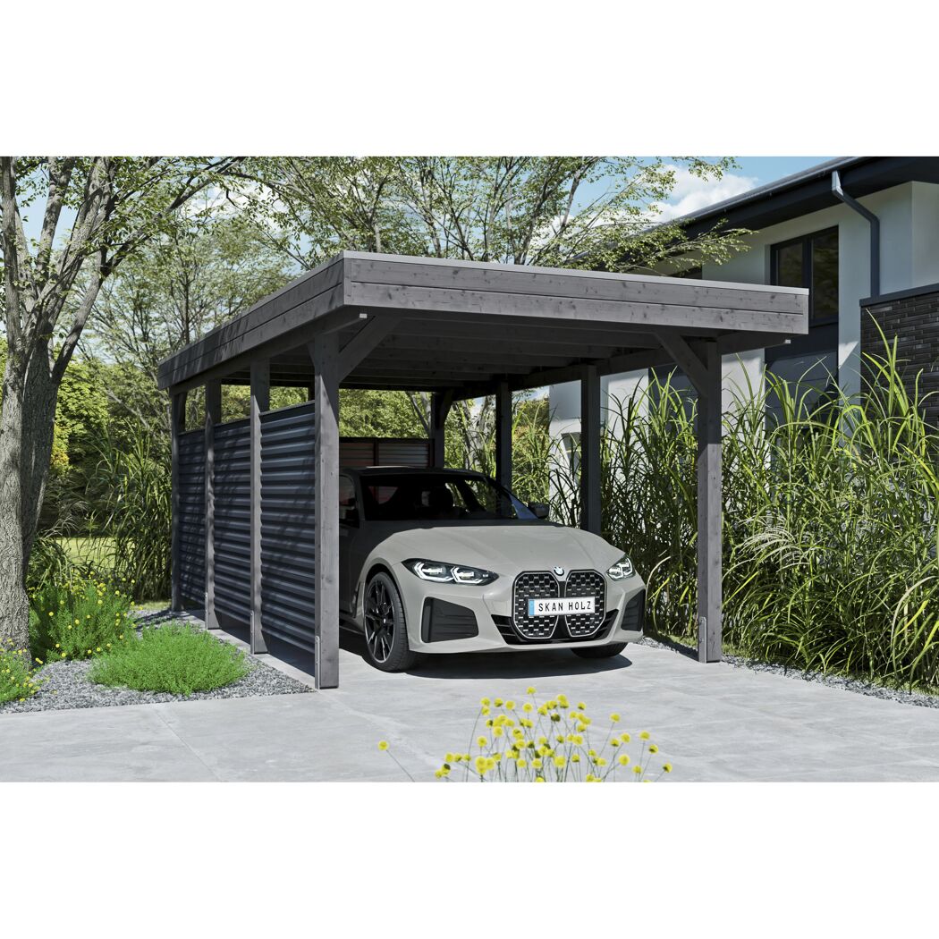 Einzelcarport 'Friesland Hybrid Set 11' Fichtenholz schiefergrau 314 x 555 cm