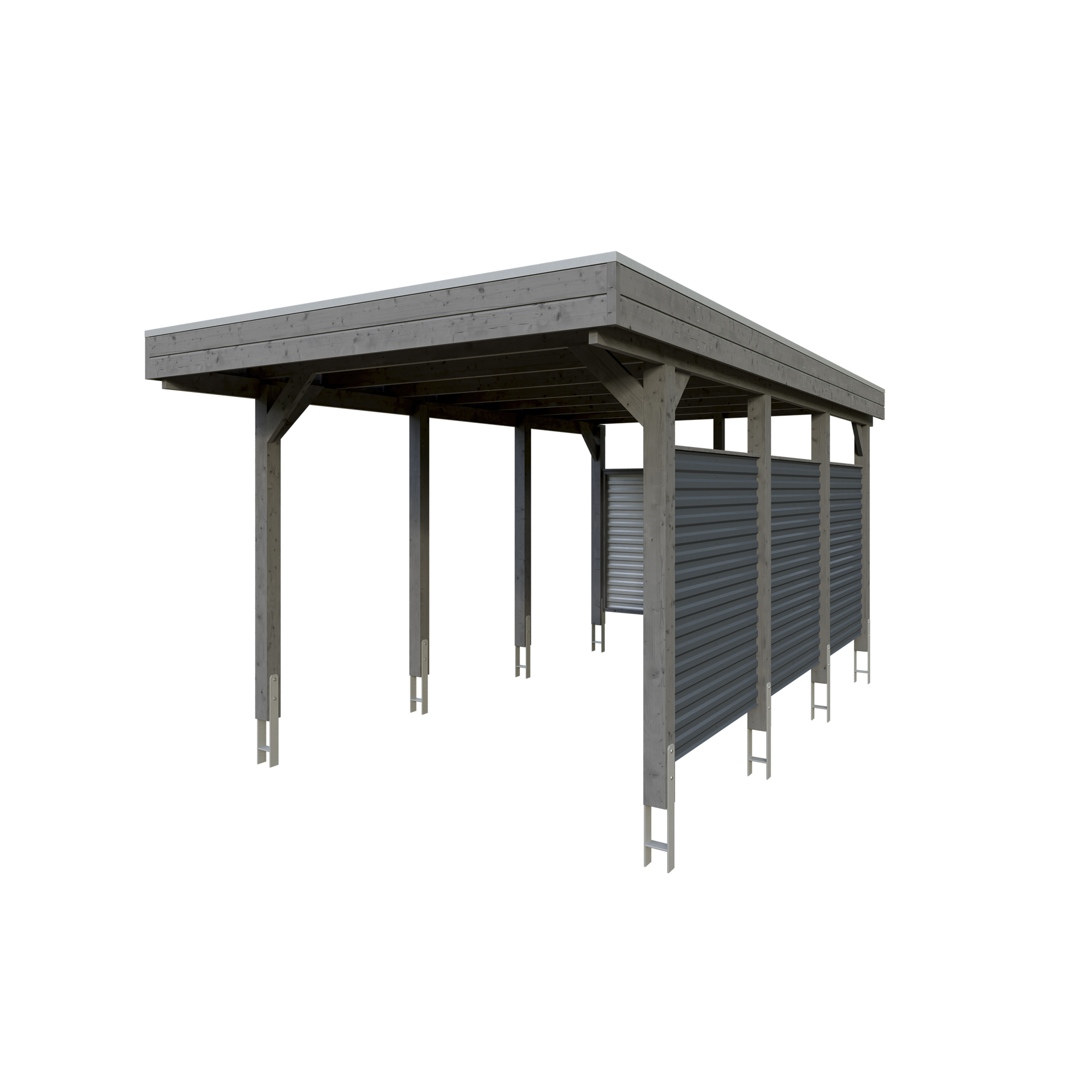 Einzelcarport 'Friesland Hybrid Set 11' Fichtenholz schiefergrau 314 x 555 cm