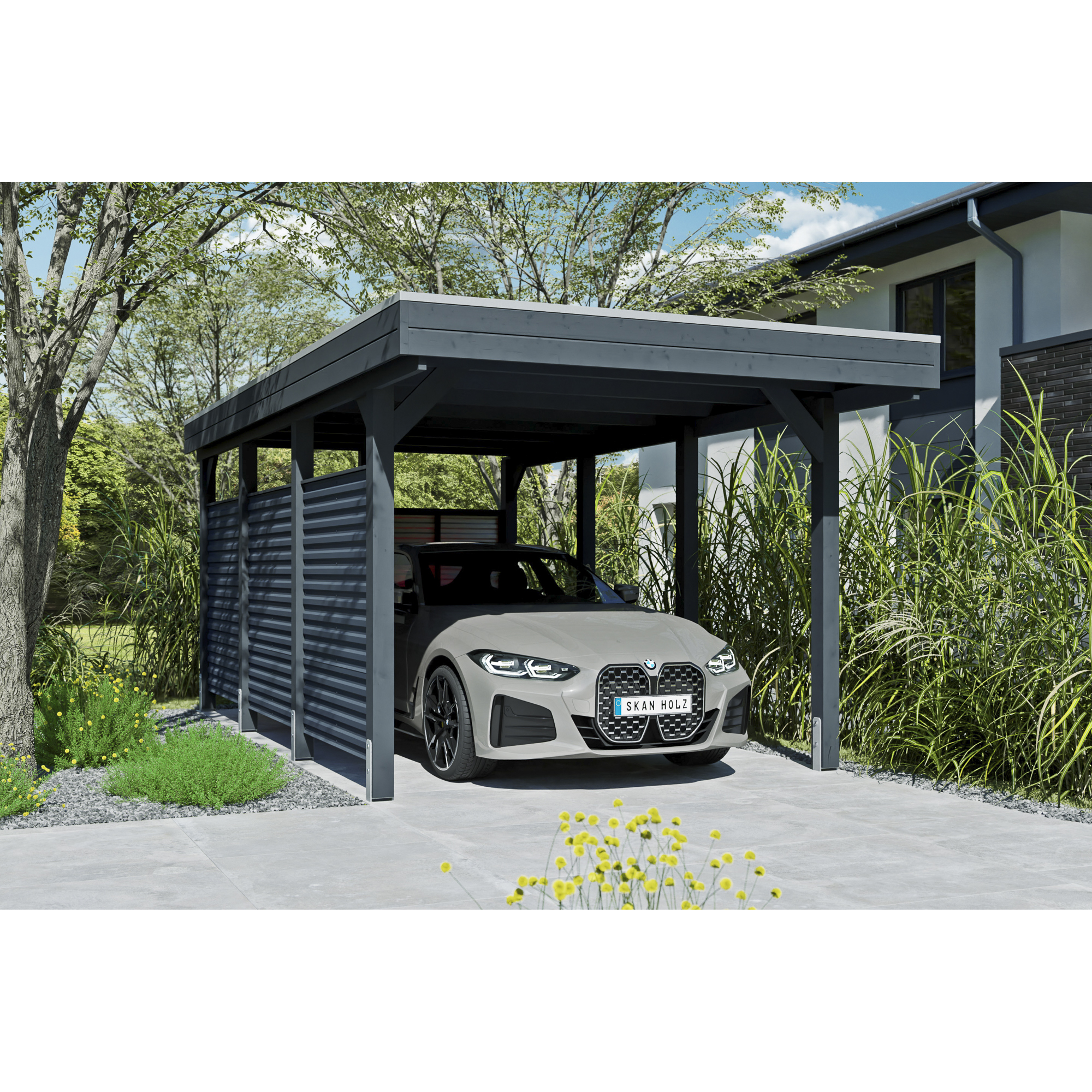 Einzelcarport 'Friesland Hybrid Set 11' Fichtenholz anthrazit 314 x 555 cm