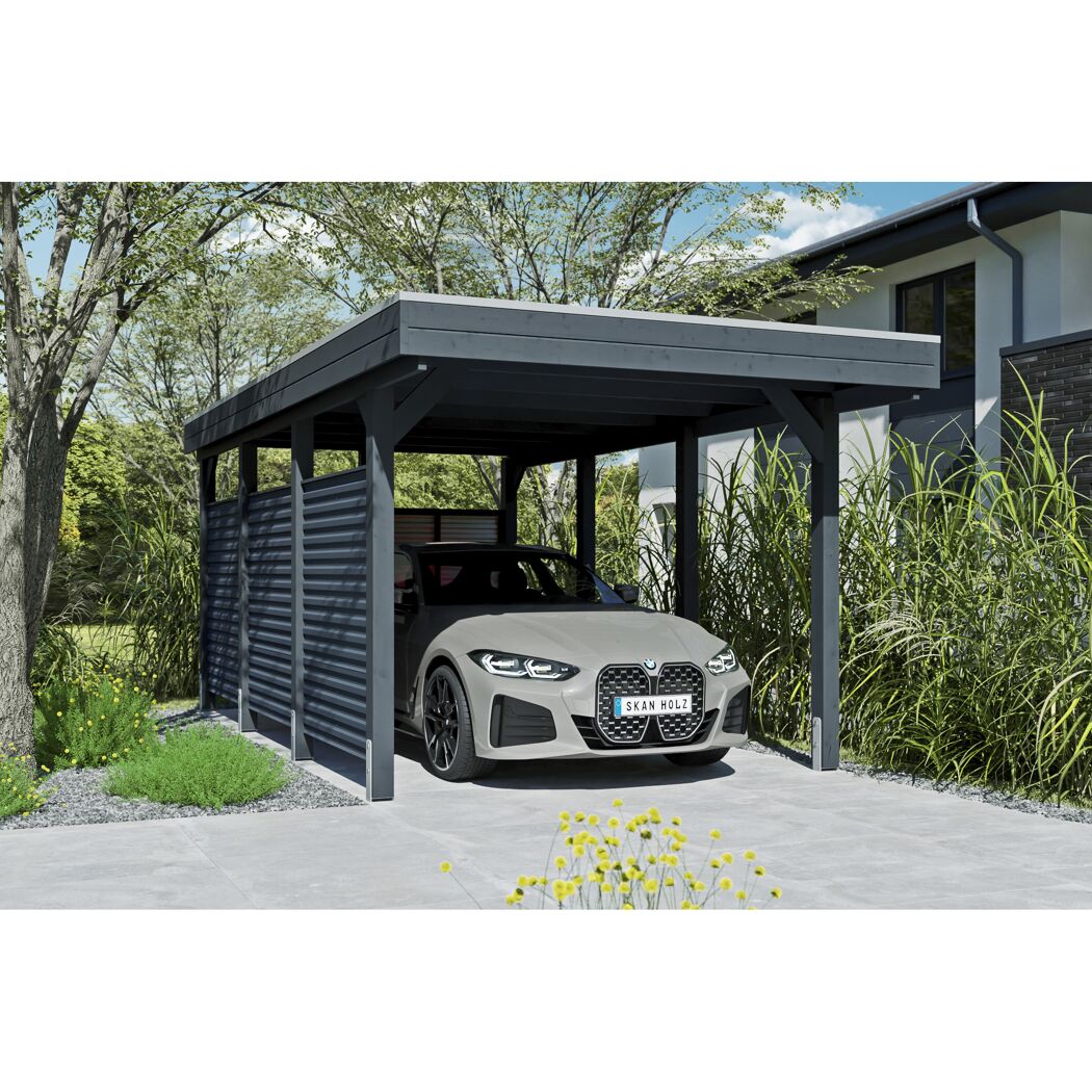 Einzelcarport 'Friesland Hybrid Set 11' Fichtenholz anthrazit 314 x 555 cm