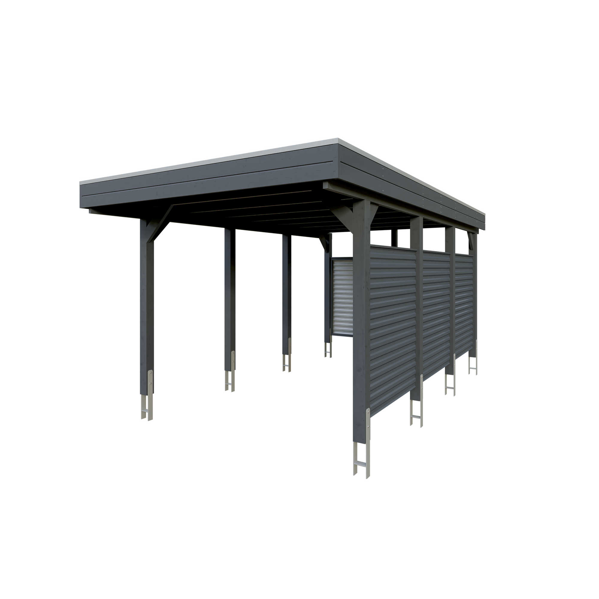 Einzelcarport 'Friesland Hybrid Set 11' Fichtenholz anthrazit 314 x 555 cm
