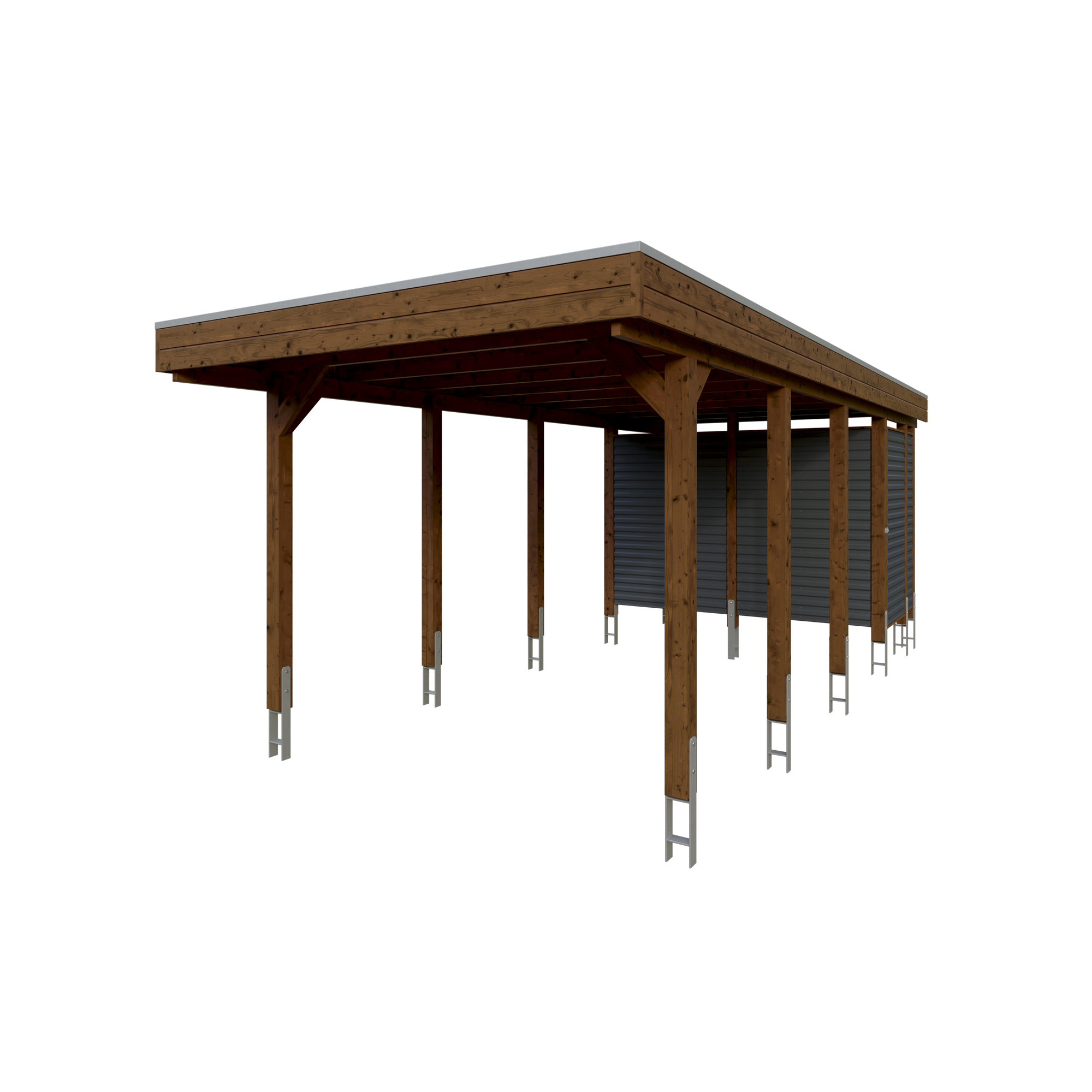 Einzelcarport 'Friesland Hybrid Set 12' Fichtenholz nussbaumfarben 314 x 708 cm