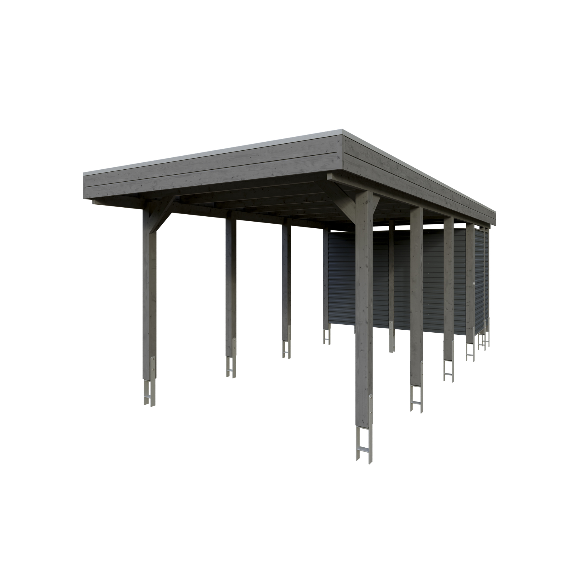 Einzelcarport 'Friesland Hybrid Set 12' Fichtenholz schiefergrau 314 x 708 cm
