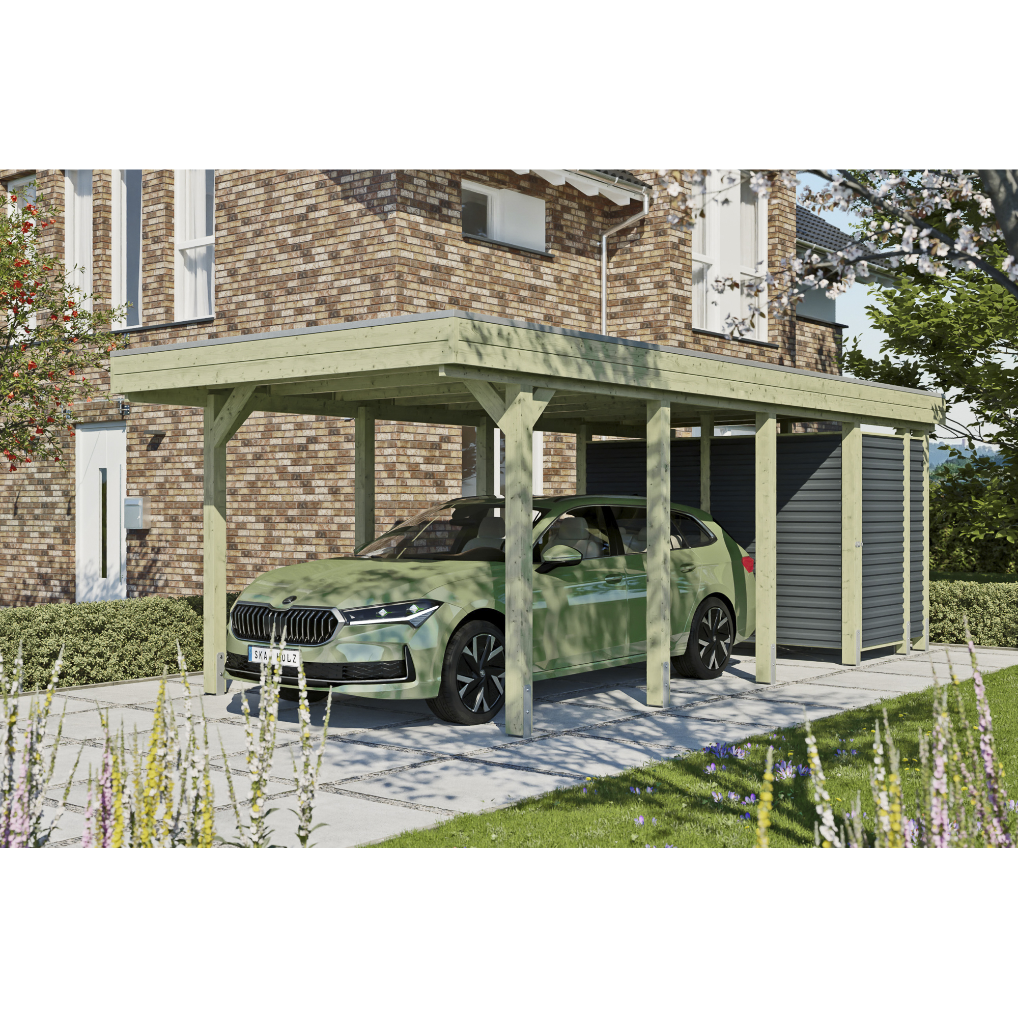 Einzelcarport 'Friesland Hybrid Set 12' Fichtenholz 314 x 708 cm