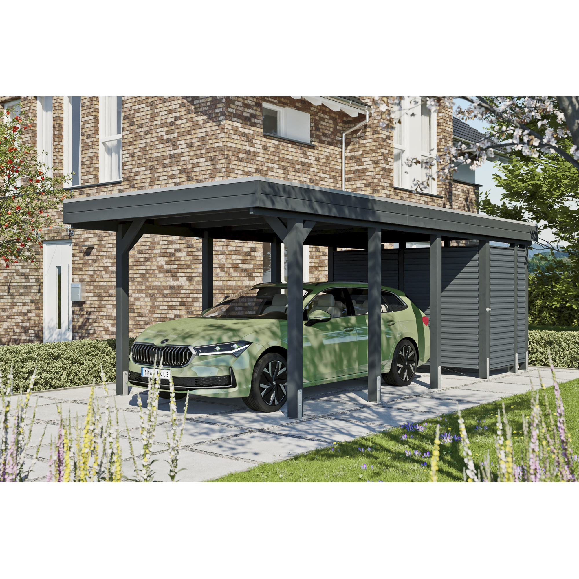Einzelcarport 'Friesland Hybrid Set 12' Fichtenholz anthrazit 314 x 708 cm