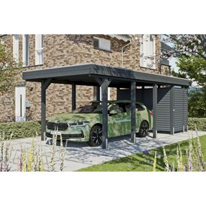 Einzelcarport 'Friesland Hybrid Set 12' Fichtenholz anthrazit 314 x 708 cm