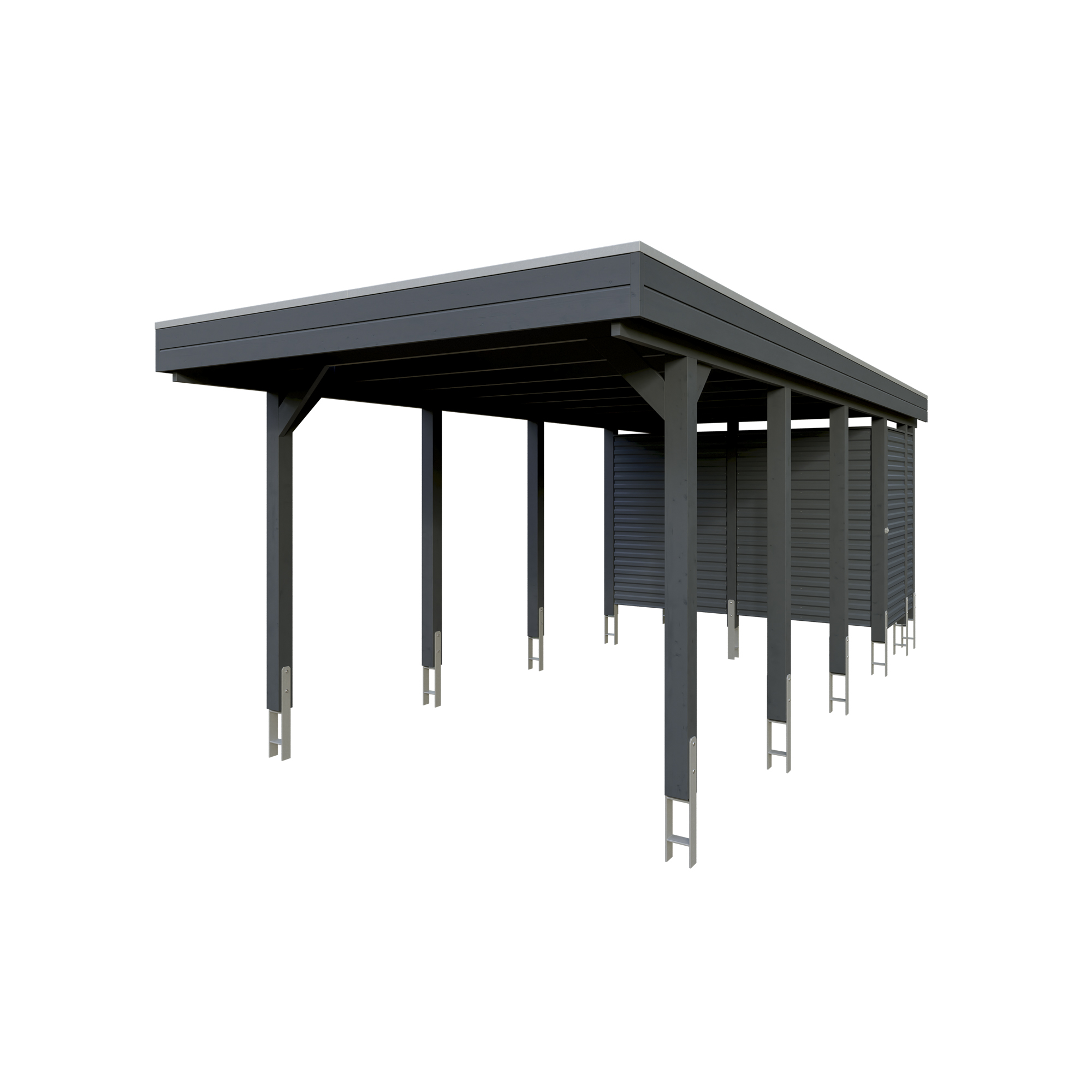 Einzelcarport 'Friesland Hybrid Set 12' Fichtenholz anthrazit 314 x 708 cm
