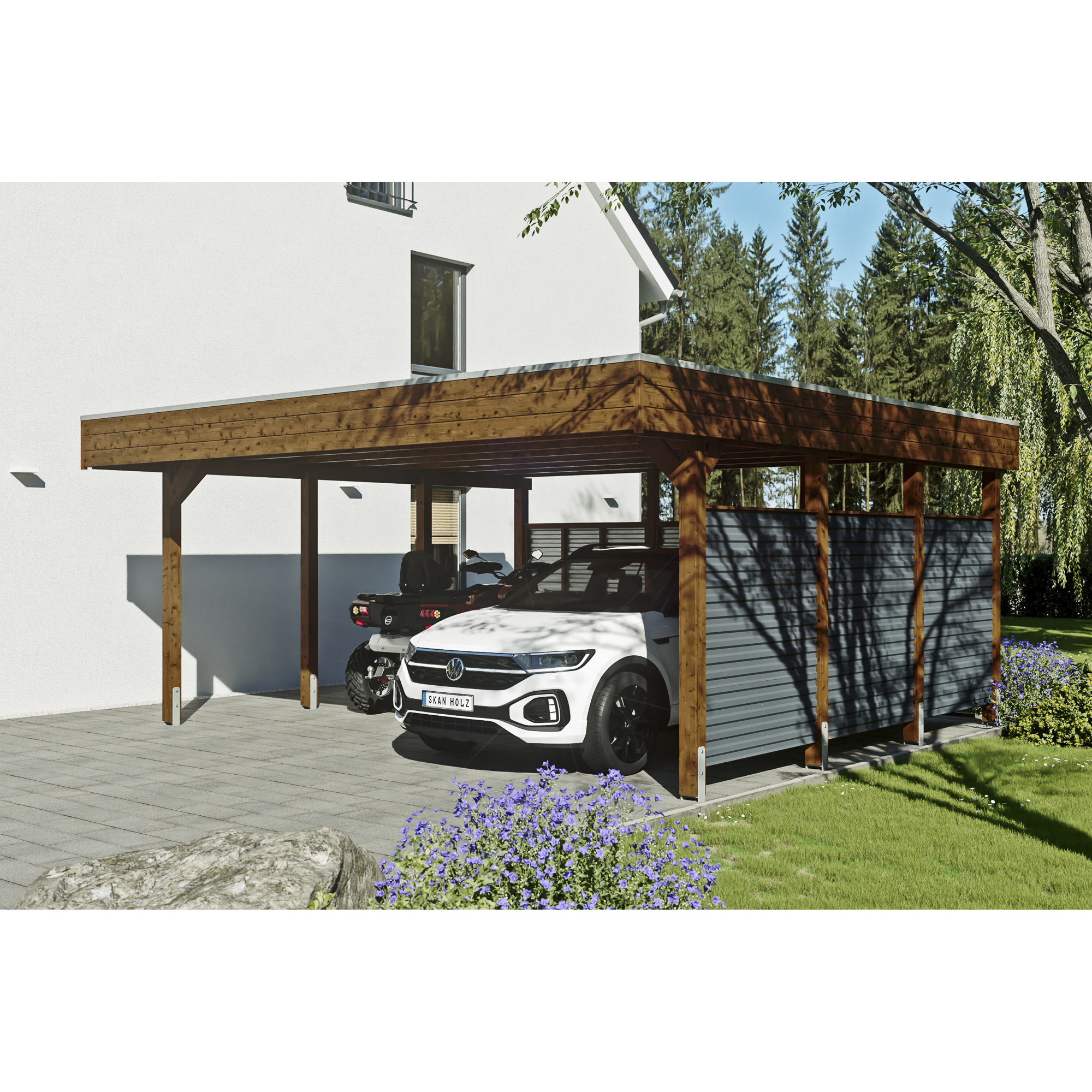 Doppelcarport 'Friesland Hybrid Set 13' Fichtenholz nussbaumfarben 557 x 555 cm