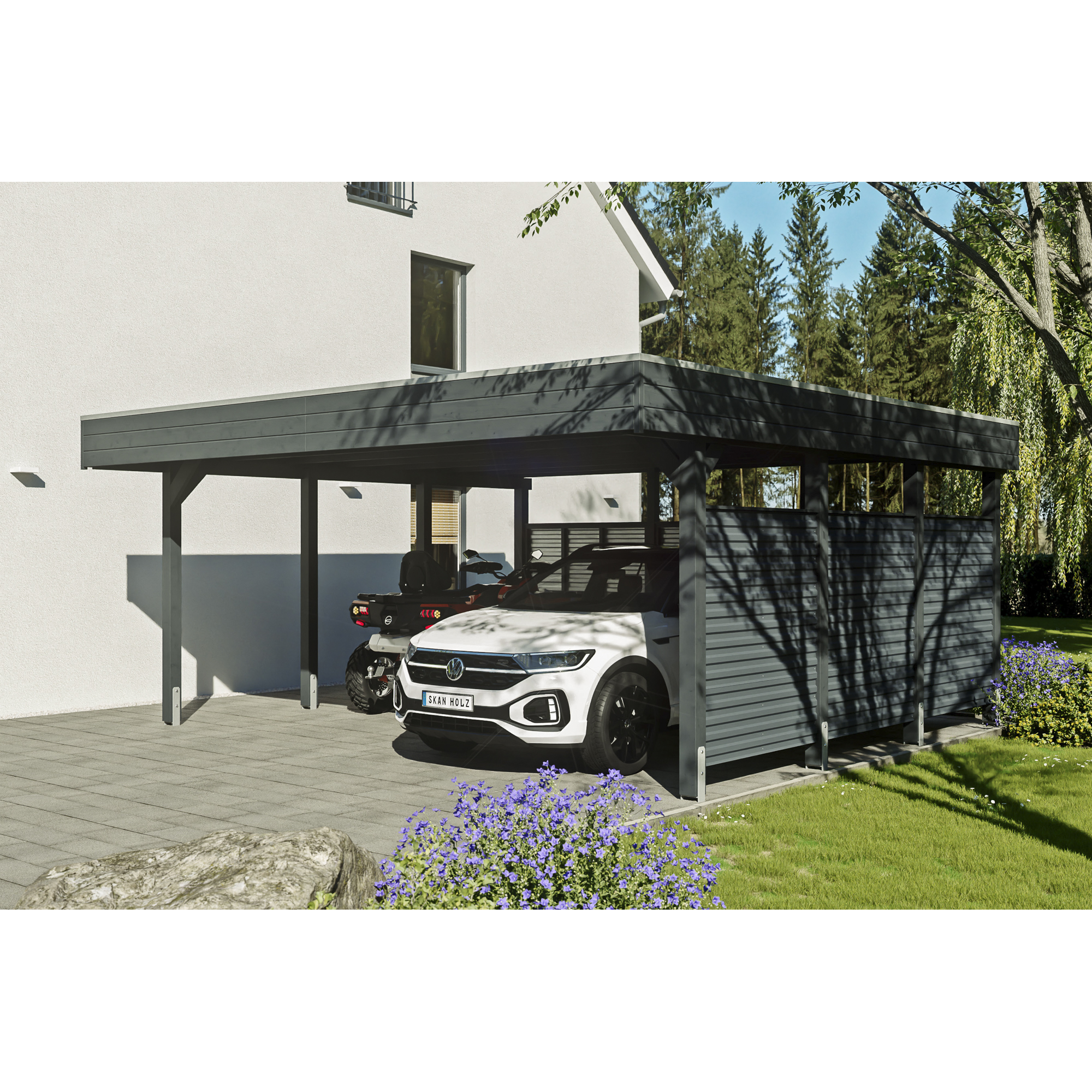 Doppelcarport 'Friesland Hybrid Set 13' Fichtenholz anthrazit 557 x 555 cm