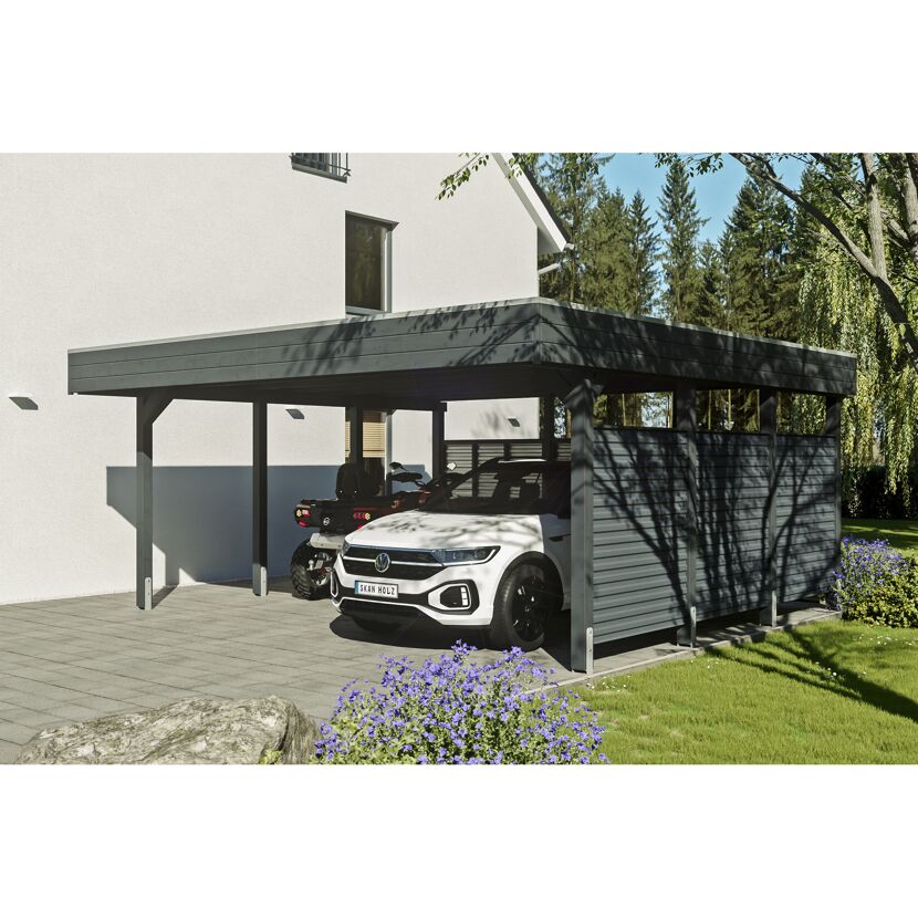 Doppelcarport 'Friesland Hybrid Set 13' Fichtenholz anthrazit 557 x 555 cm