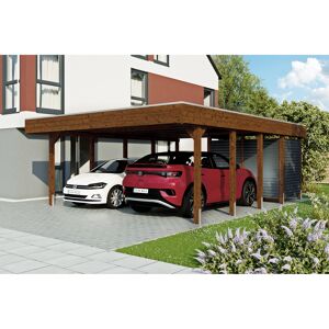 Doppelcarport 'Friesland Hybrid Set 14' Fichtenholz nussbaumfarben 557 x 708 cm