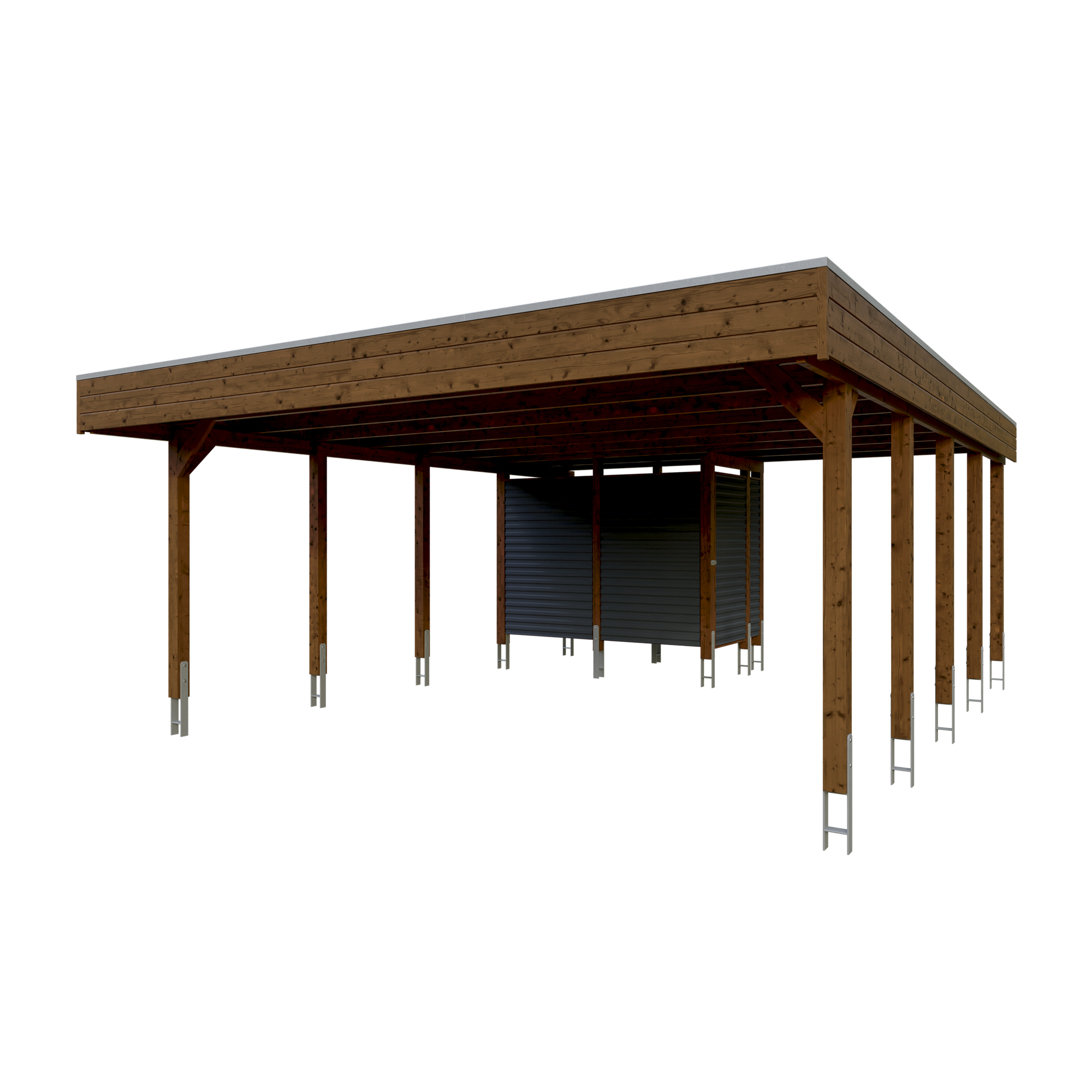 Doppelcarport 'Friesland Hybrid Set 14' Fichtenholz nussbaumfarben 557 x 708 cm