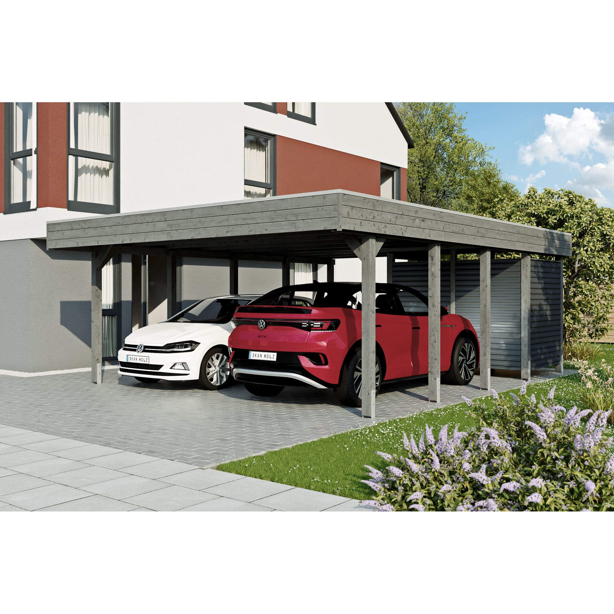 Doppelcarport 'Friesland Hybrid Set 14' Fichtenholz schiefergrau 557 x 708 cm