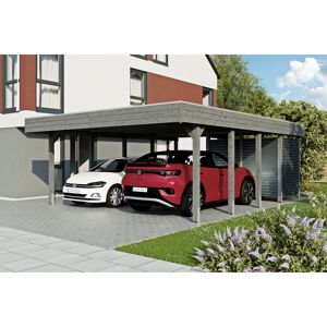 Doppelcarport 'Friesland Hybrid Set 14' Fichtenholz schiefergrau 557 x 708 cm