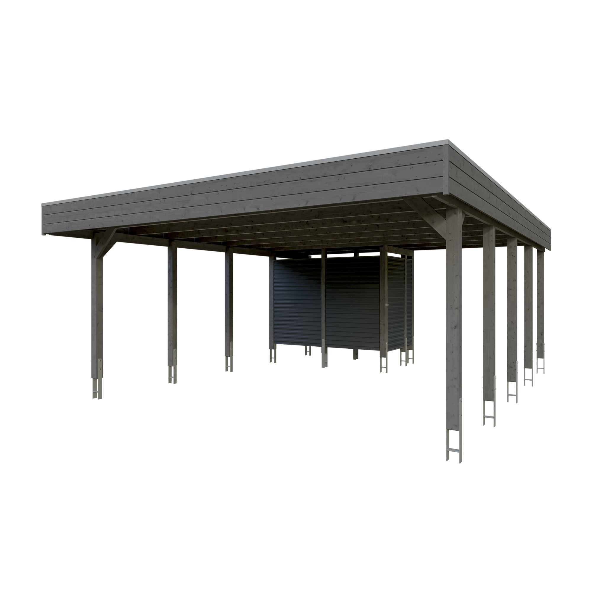 Doppelcarport 'Friesland Hybrid Set 14' Fichtenholz schiefergrau 557 x 708 cm