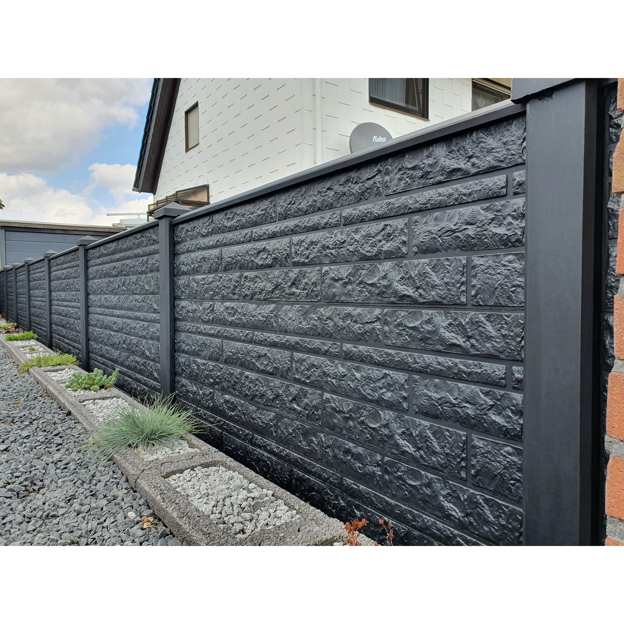 Zaunplatte 'Klassik Fels' betongrau 184 x 4,8 x 26 cm