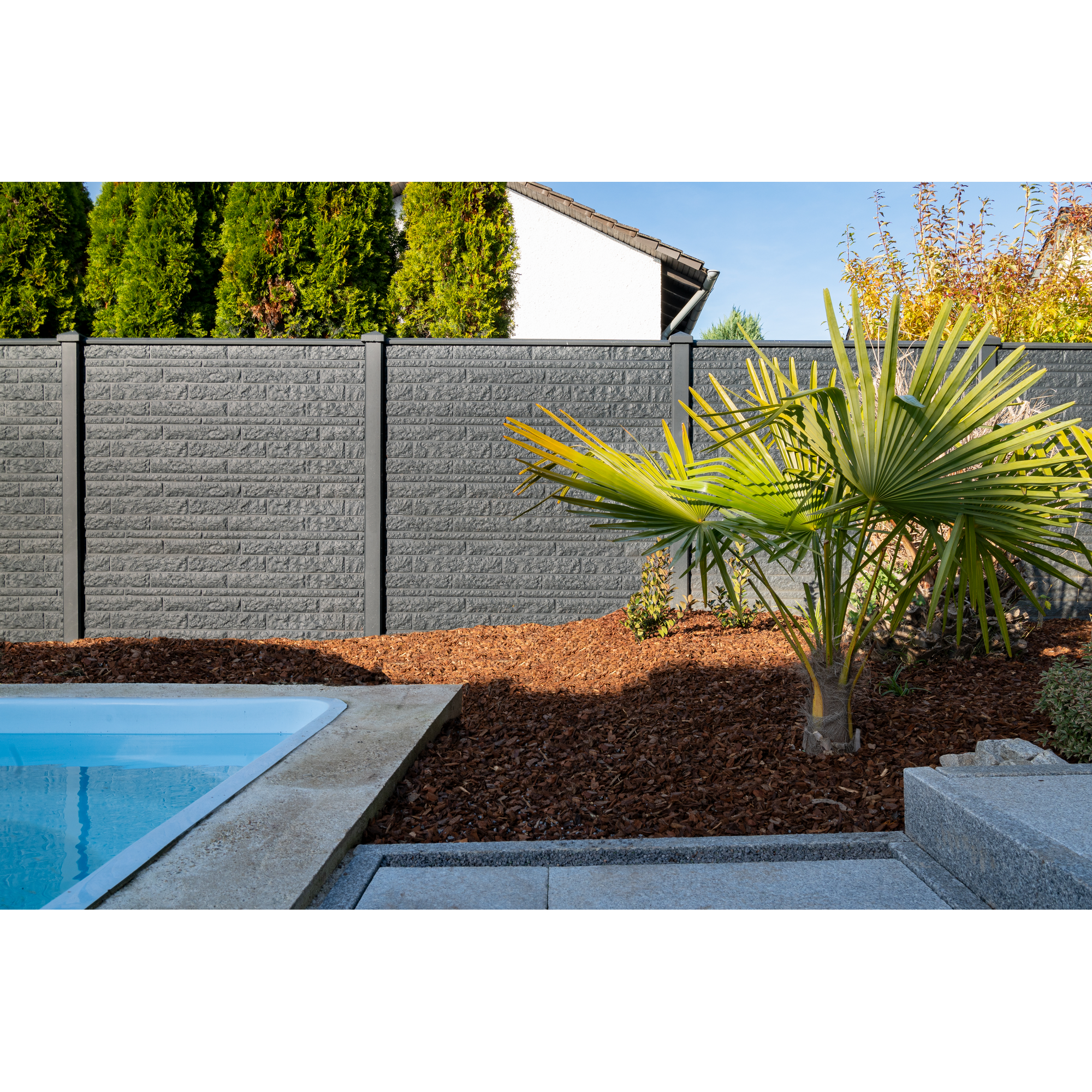 Zaunplatte 'Klassik Fels' betongrau 184 x 4,8 x 26 cm