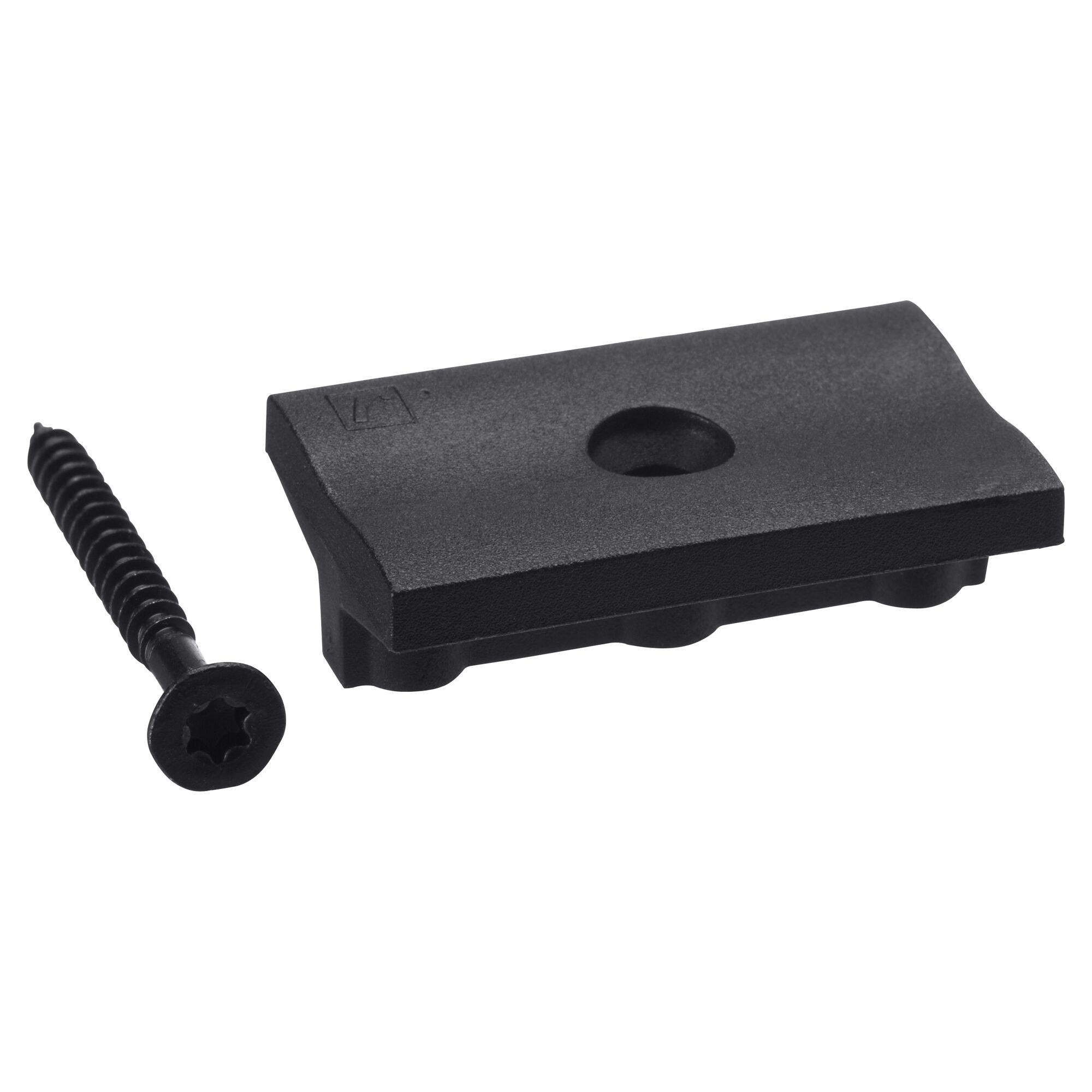 Schwarzer Terrassenclip und Schraube