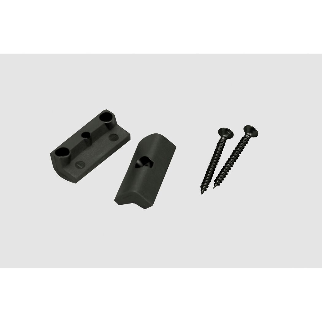 Zwei schwarze End-Clips und zwei Schrauben