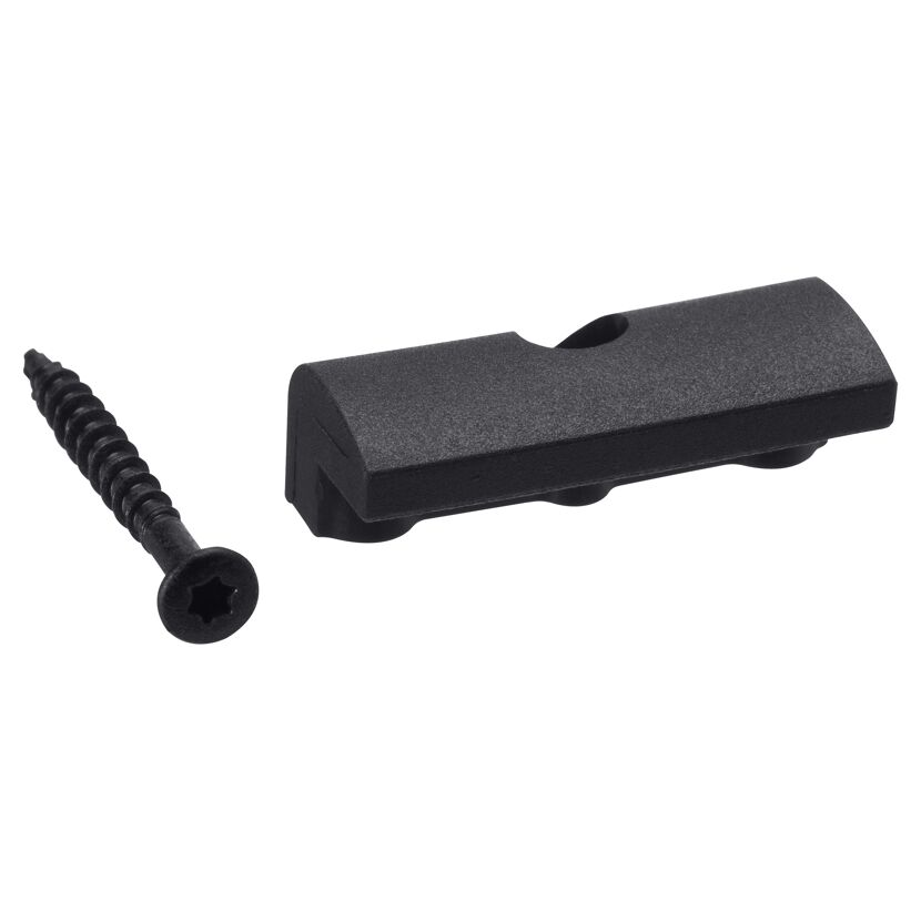 Schwarzer Terrassen-Endclip und Schraube
