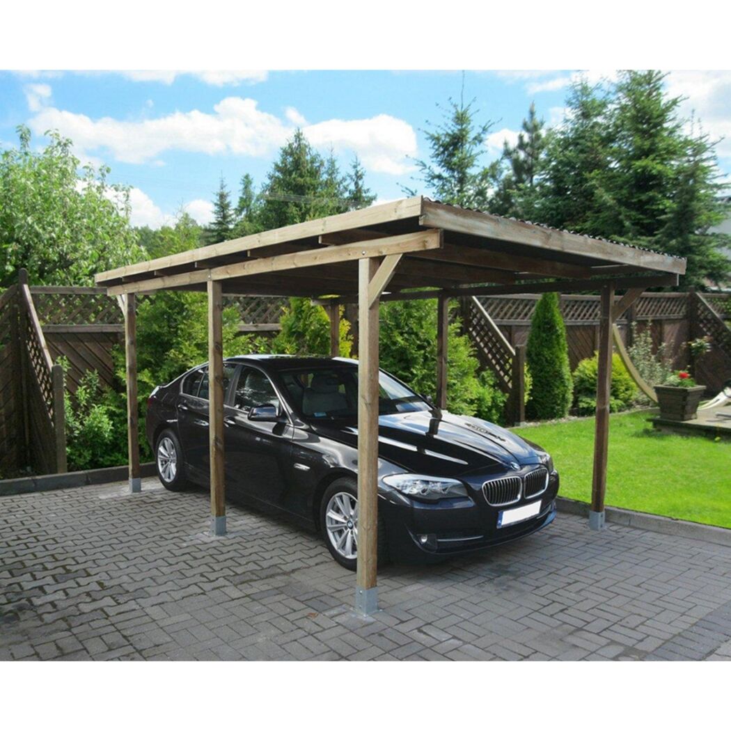 Einzelcarport aus Holz mit Auto