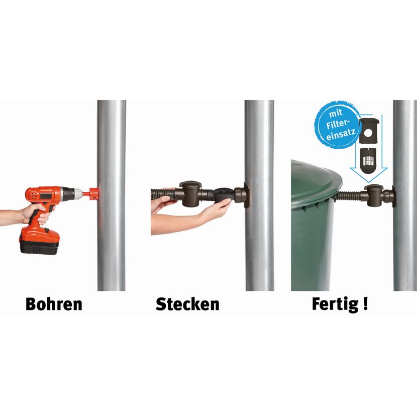 Montage des Fallrohrfilters Speedy: Bohren, Stecken, Fertig!