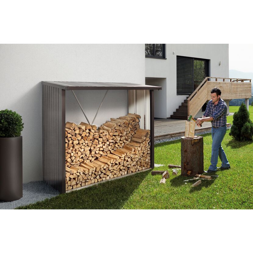 Brennholzlager 'WoodStock 150' dunkelgrau metallic 157 x 102 x 199 cm