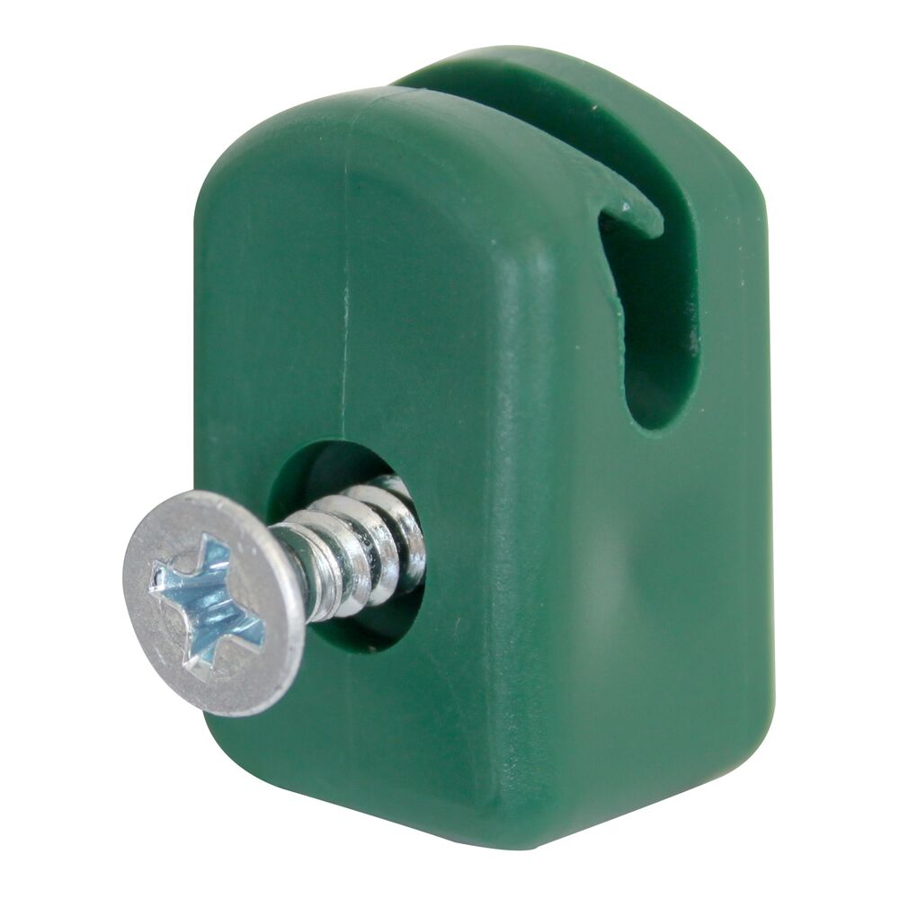 Grüner Spanndrahthalter aus Kunststoff mit Schraube