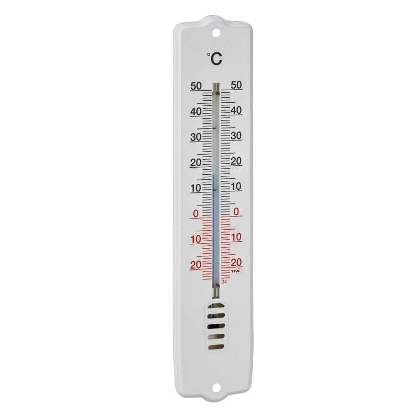 Weißes Thermometer, das 24 Grad Celsius anzeigt.