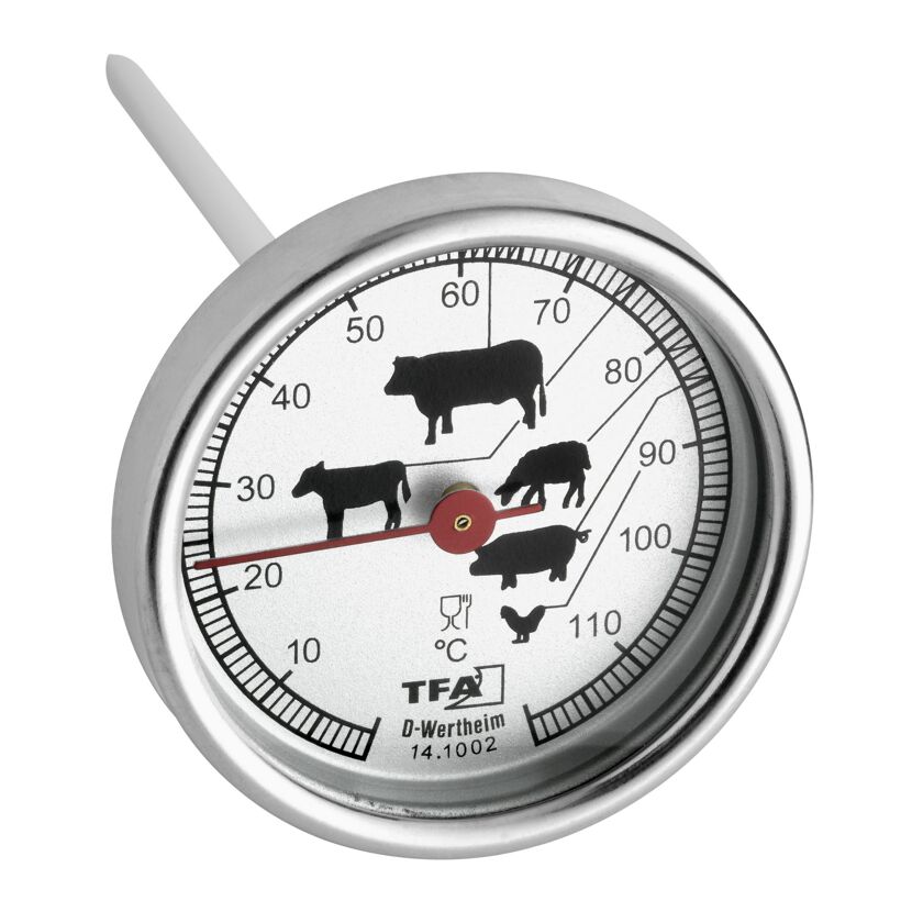 Analoges Bratenthermometer mit Skala für verschiedene Fleischsorten
