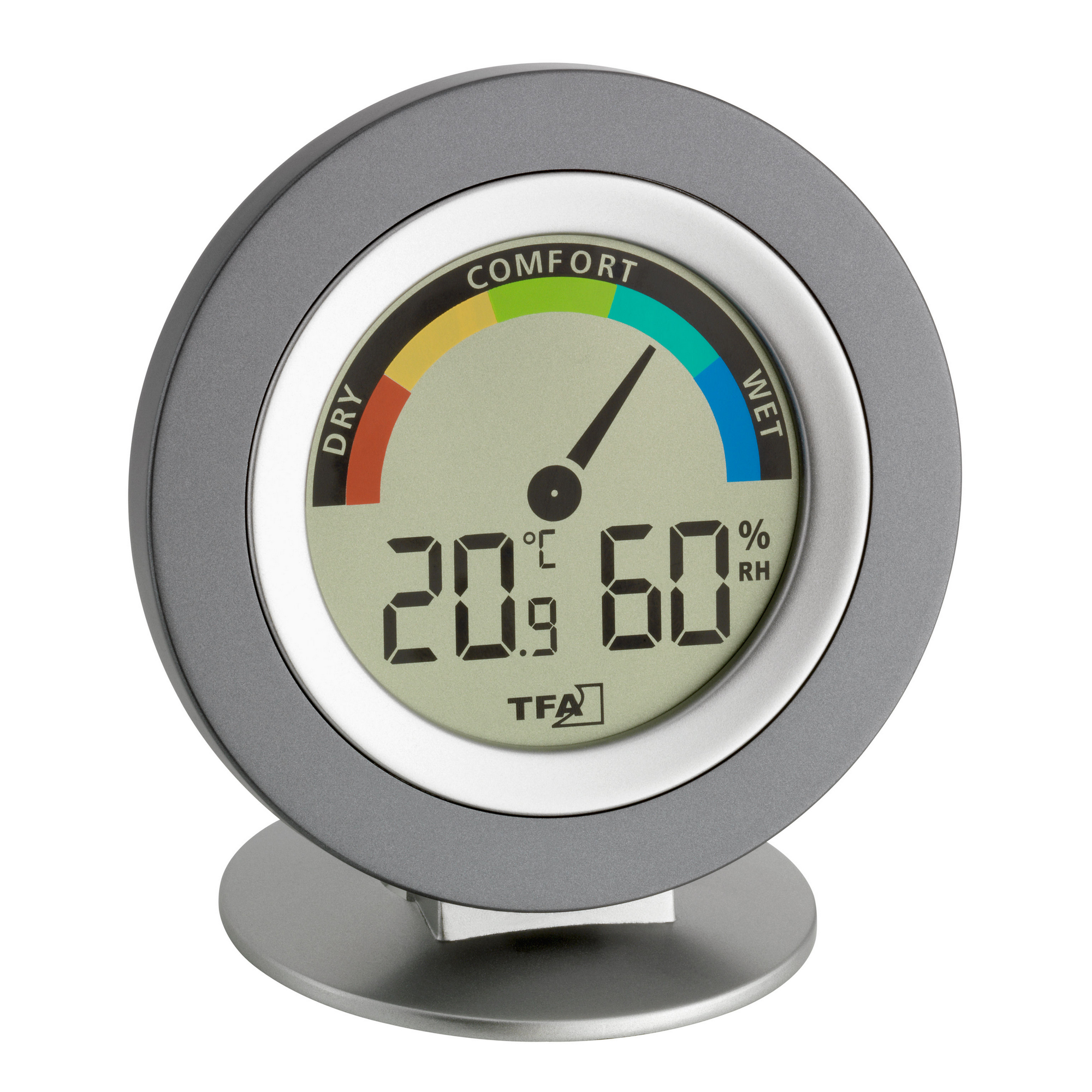 Thermo- und Hygrometer 'Cosy' Kunststoff grau, silbern 11,4 x 7,7 x 10,4 cm + product picture
