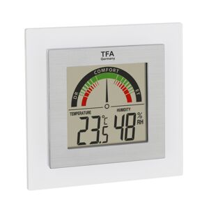 Thermo-Hygrometer Kunststoff grau, silbern 8,8 x 1,7 x 8,7 cm