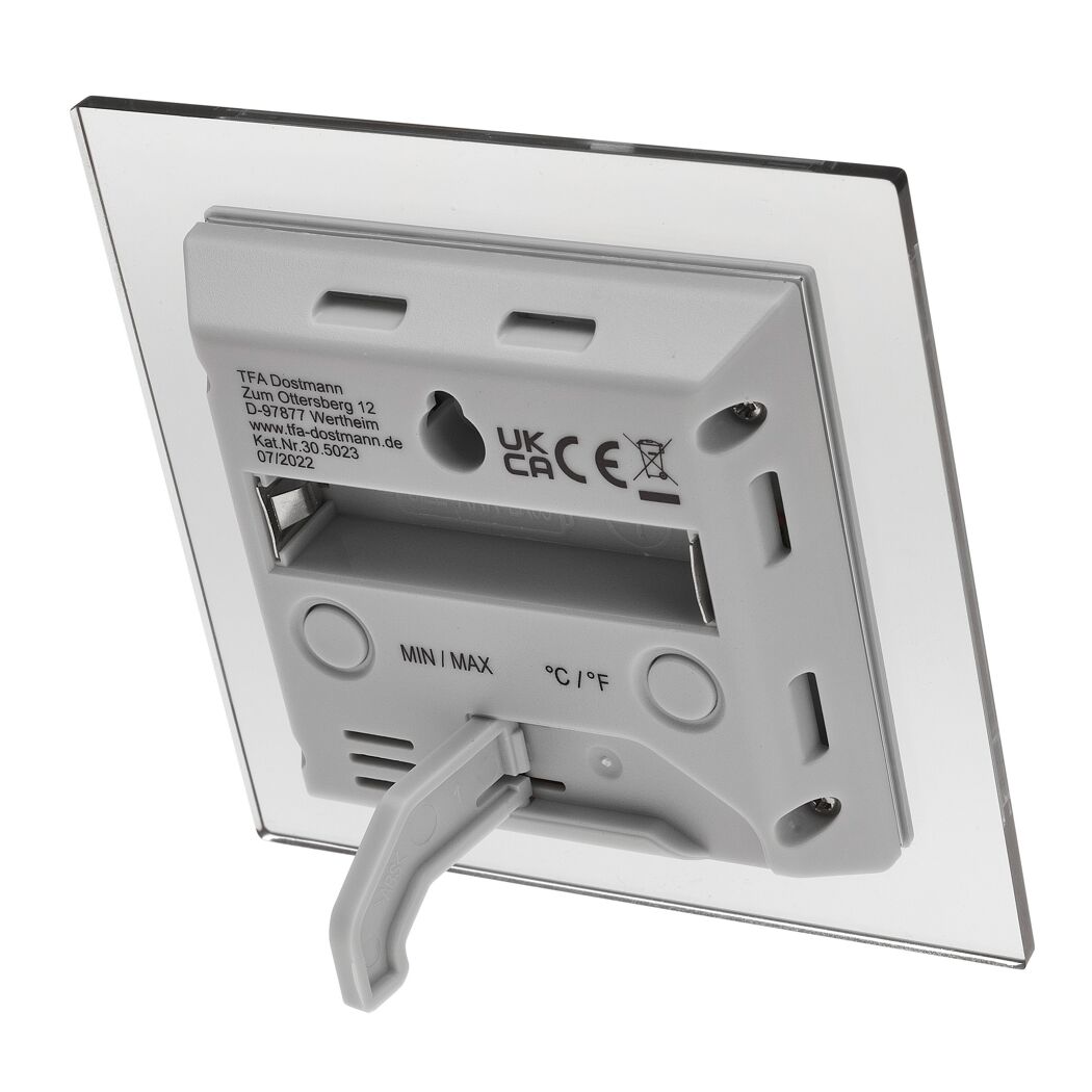 Rückseite eines digitalen Thermo-Hygrometers
