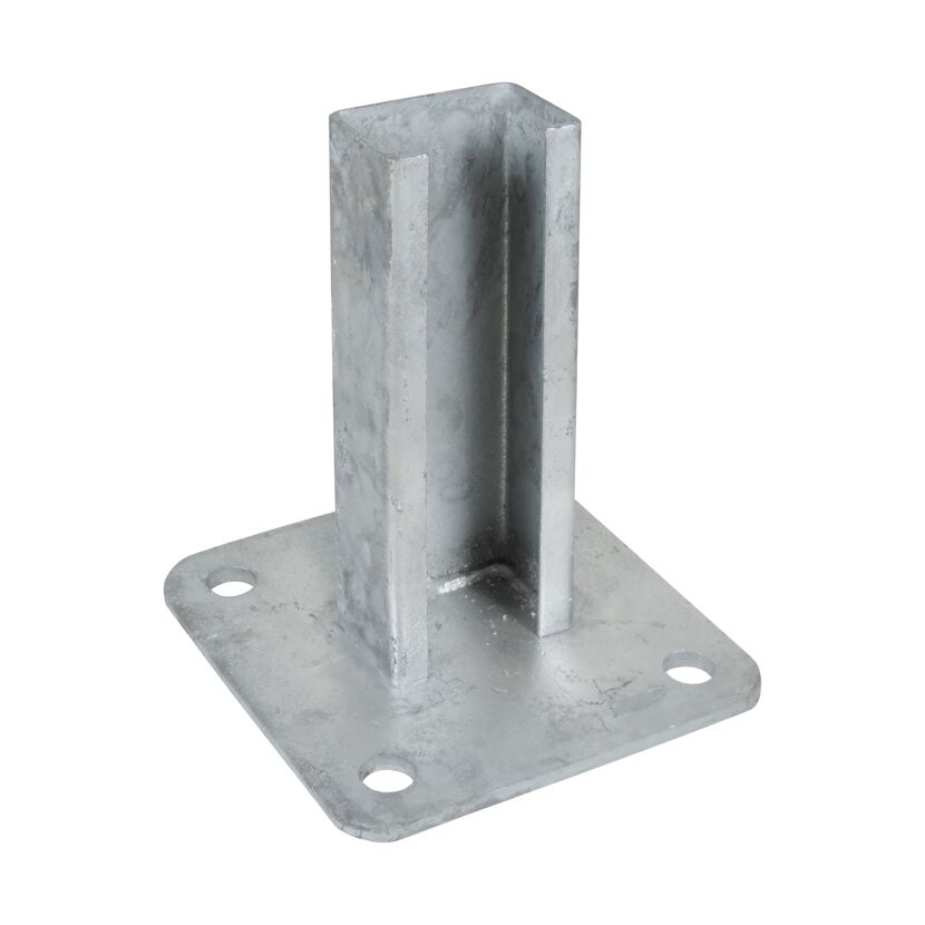 Bodenplatte verzinkt 12,5 x 12,5 cm für Systempfosten 6 x 4 cm