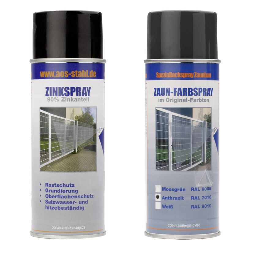 Zwei Sprühdosen Zinkspray und Zaun-Farbspray