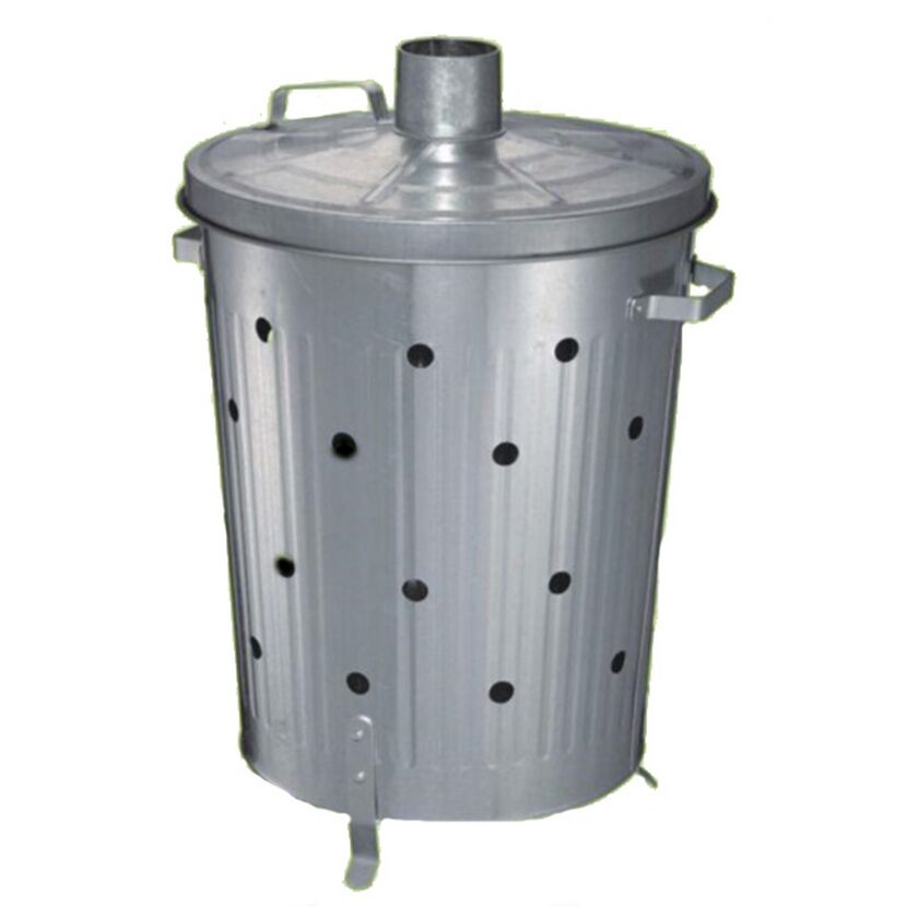 Metallene Verbrennungstonne mit Deckel und Füßen
