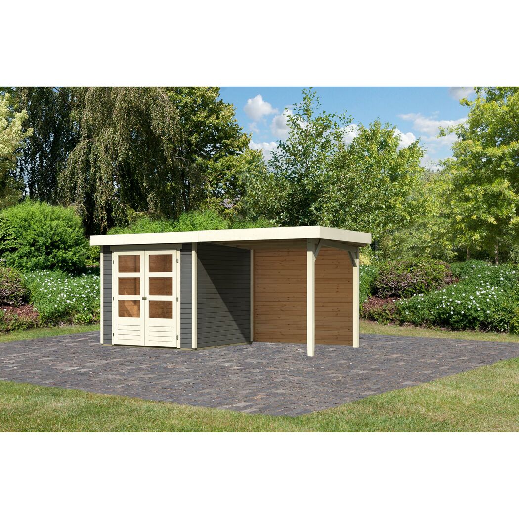 Gartenhaus Dornhan 2 Set 2 mit Gründach und Anbau