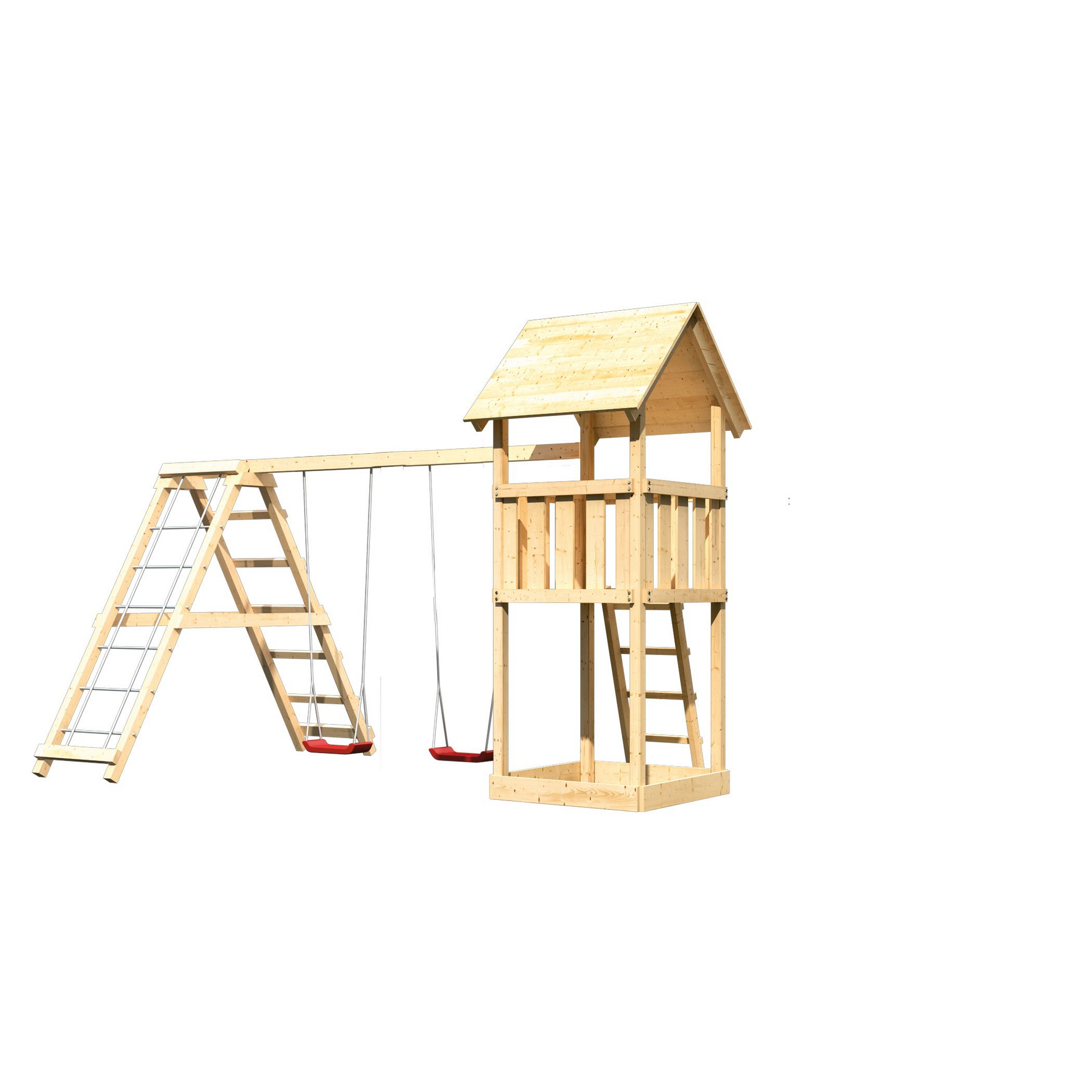 Akubi Kinderspielturm ‚Lotti‘  Doppelschaukel, Klettergerüst, 415 x 264 x 291 cm  nordische Fichte