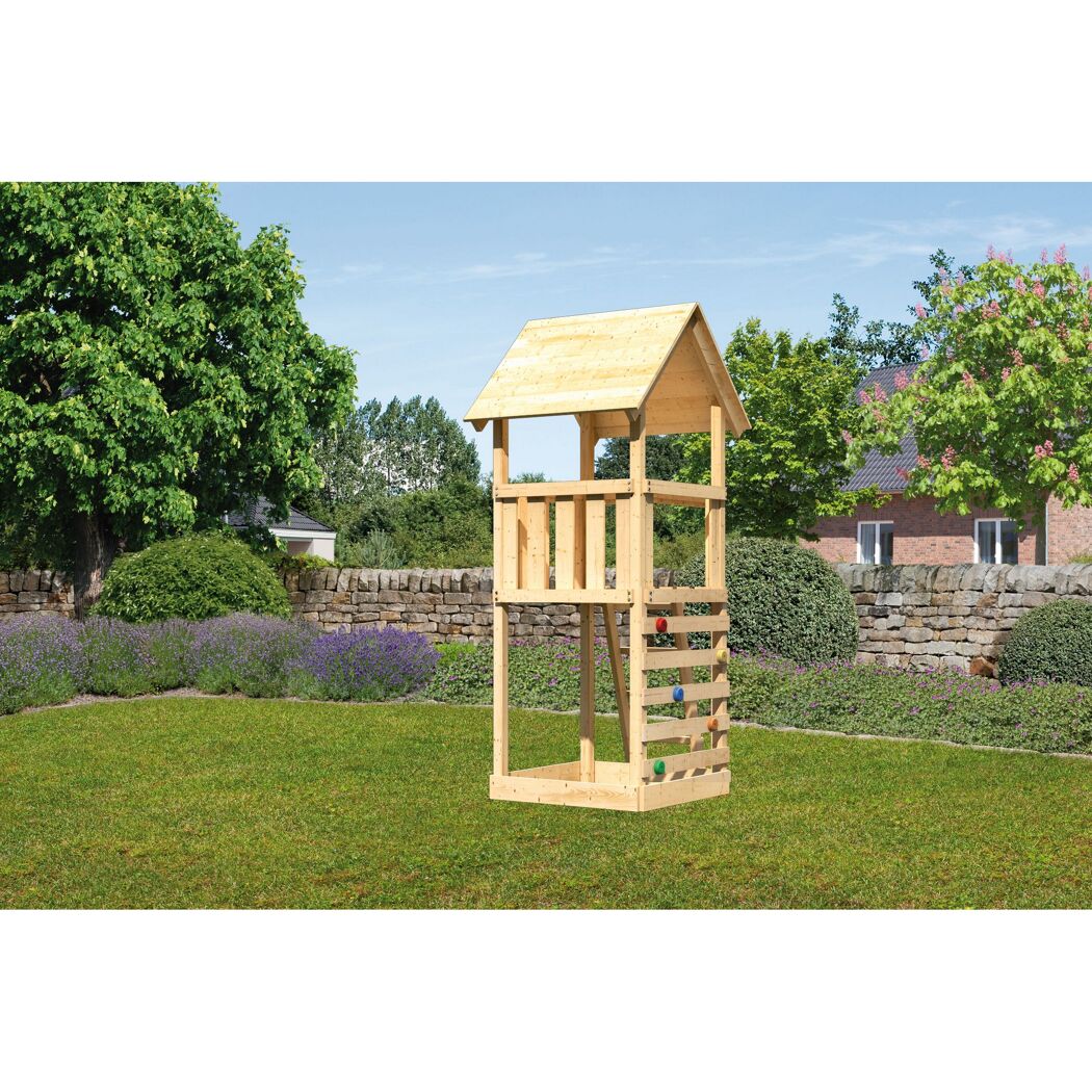 Spielturm Lotti ECO mit Kletterwand im Garten