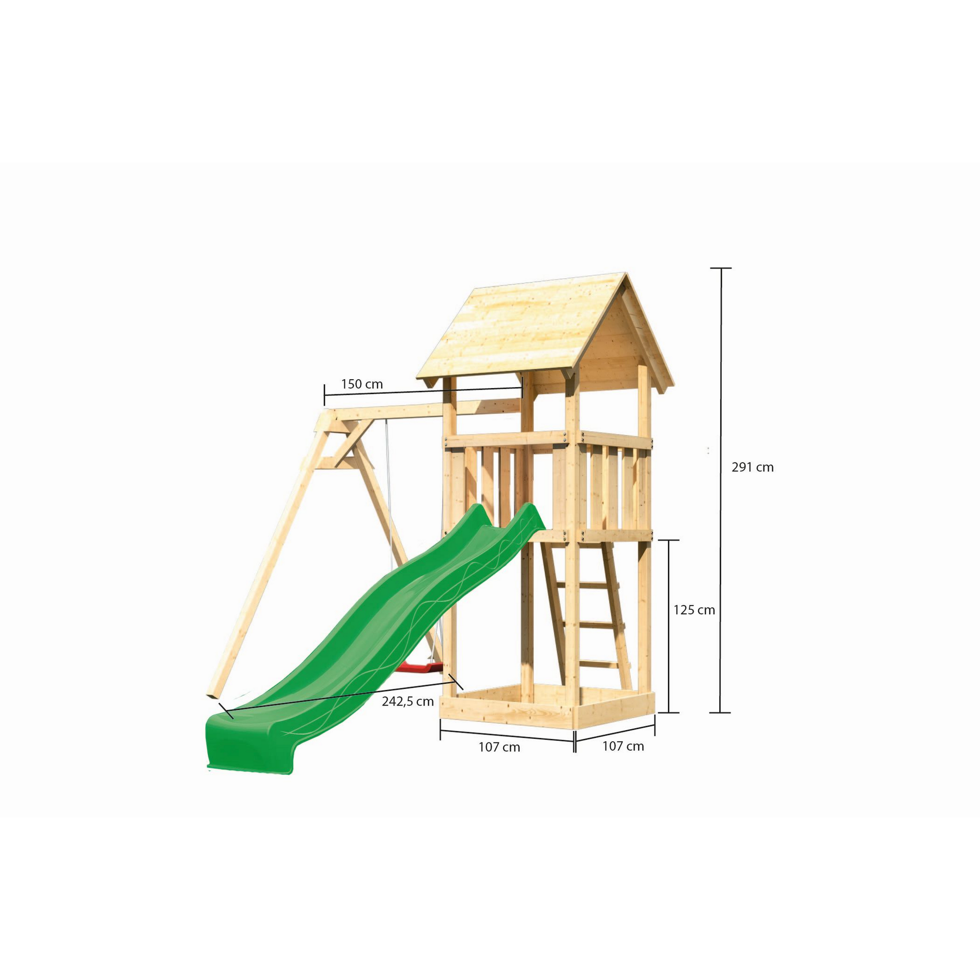 Kinderspielturm 'Lotti' Einzelschaukel, Rutsche grün, 257 x 242,5 x 291 cm + product picture