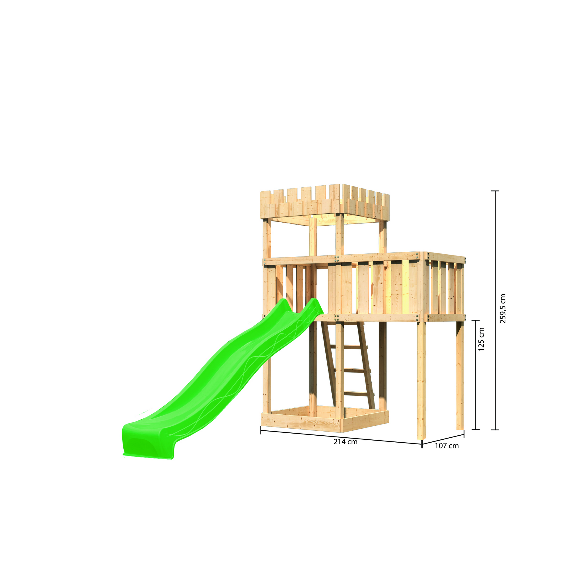 Spielturm 'Ritterburg Löwenherz' Anbauplattform, Rutsche grün, 214 x 107 x 259,5 cm