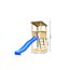 Kinderspielturm aus Holz mit blauer Rutsche